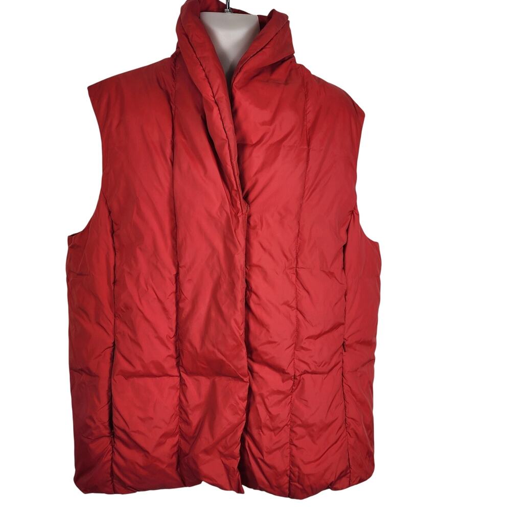 Coldwater Creek Womens Down Feather Puffer Vest Large Red Snap Front Zip Pockets